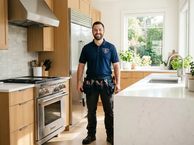 Appliance Repair Hero technician in a Biddeford Pool, ME kitchen after an appliance repair